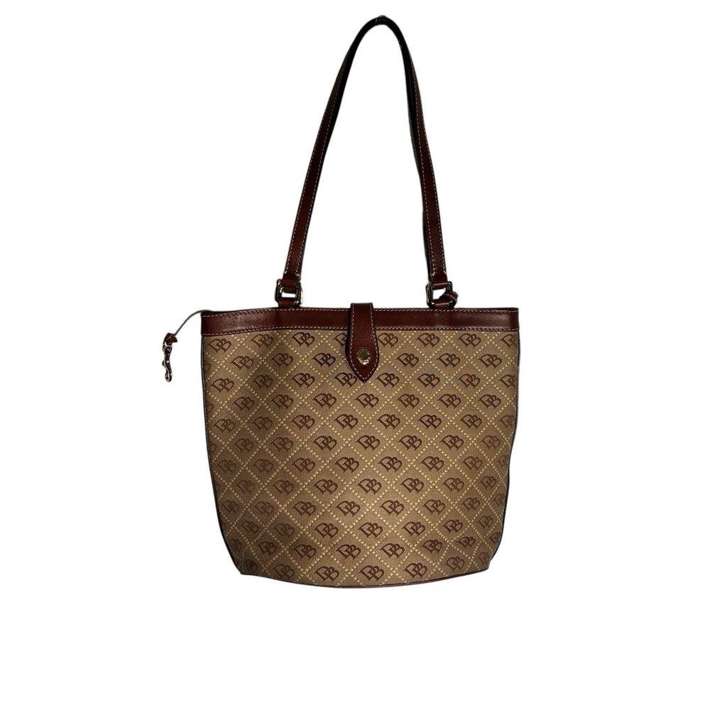 Vintage Dooney And Bourke purse Bag. Tan And Brown With DB initials. Pink Lining
